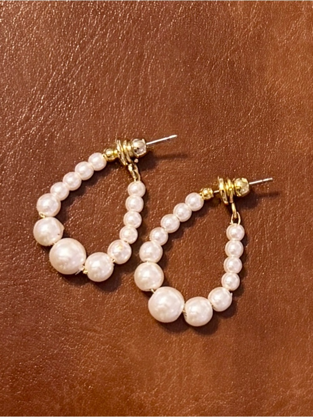 Vintage Gold & White Pearl Hoop Earrings